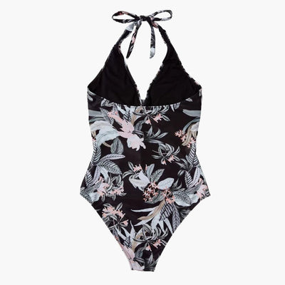 Damen Einteiler Badeanzug mit Raffung – Halter Neck