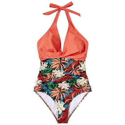 Damen Einteiler Badeanzug mit Raffung – Halter Neck