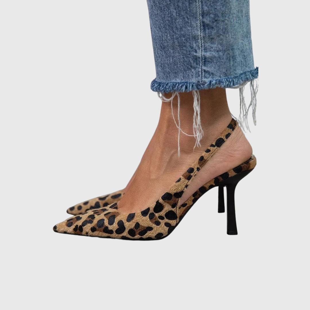 Livia – Khakifarbene Stilettos mit spitzer Zehenpartie und Leopardenmuster