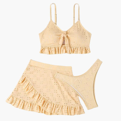 Bikini-Set Damen - 3-teilig mit Rüschen & High-Waist Design