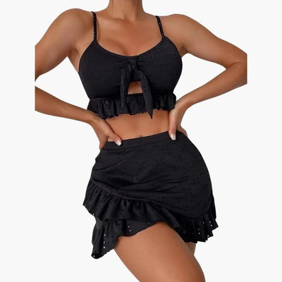 Bikini-Set Damen - 3-teilig mit Rüschen & High-Waist Design